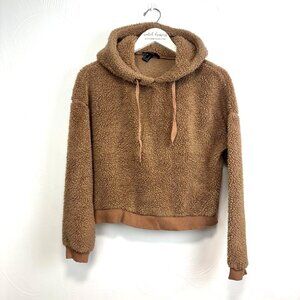 Forever 21 Teddy Fleece Sweatshirt Hoodie Pullover Long Sleeve Brown Solid Women